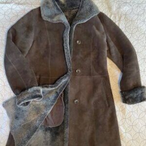 Women's Shearling Jacket Car Coat chocolate brown